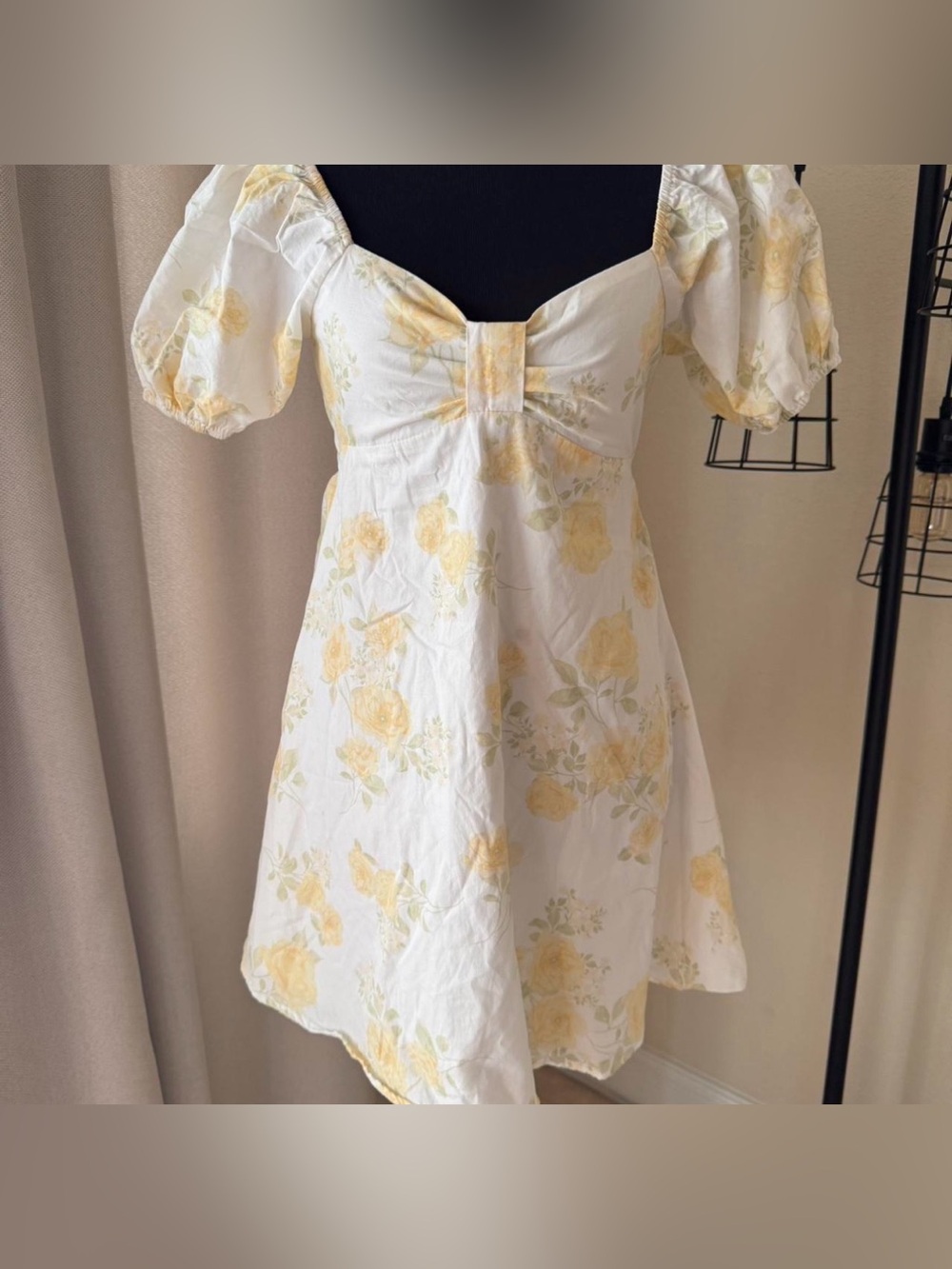 Altar’d State Yellow Floral Puff Sleeve Mini Dress XXS